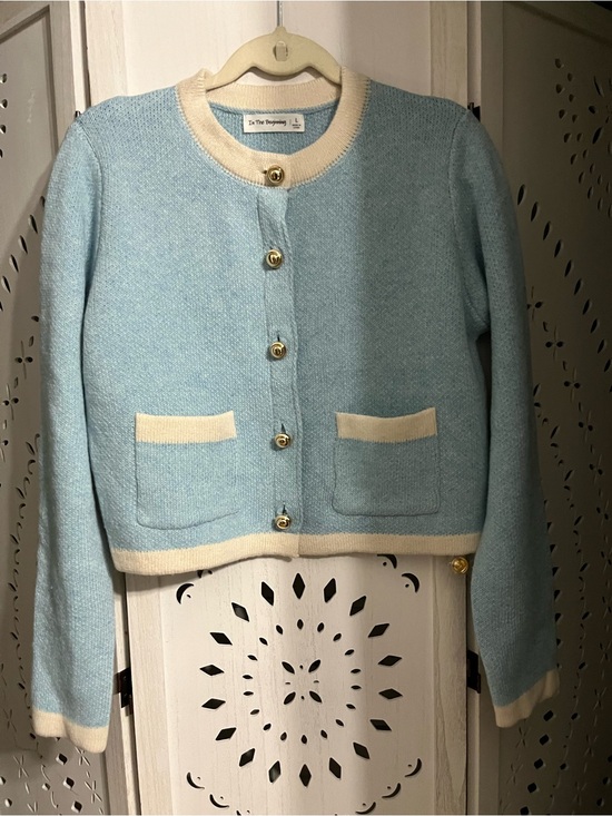 In The Beginning Sweaters - Light Blue Contrast-Trim Women's Sweater